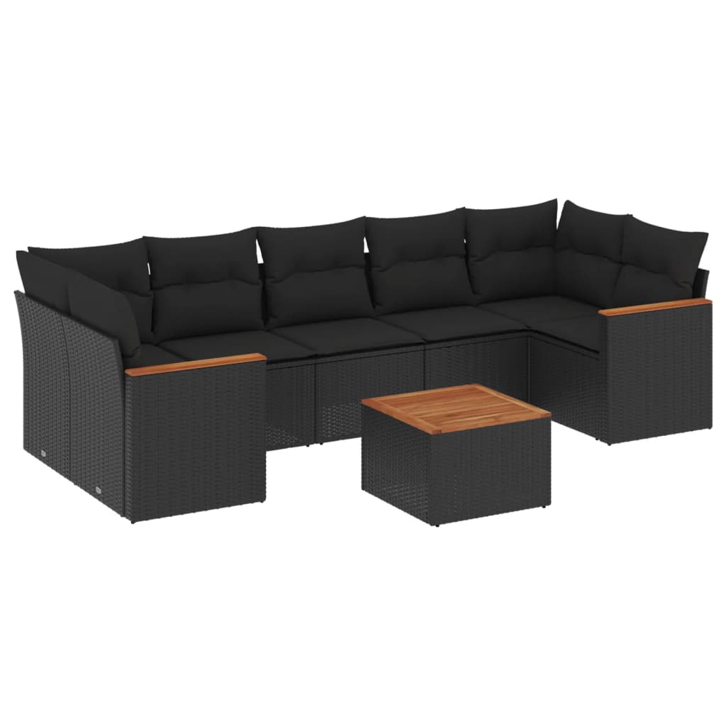 vidaXL 8-tlg. Garten-Sofagarnitur mit Kissen Schwarz Poly Rattan