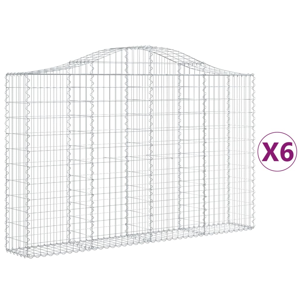 vidaXL Gabionen mit Hochbogen 6 Stk. 200x30x120/140cm Verzinktes Eisen