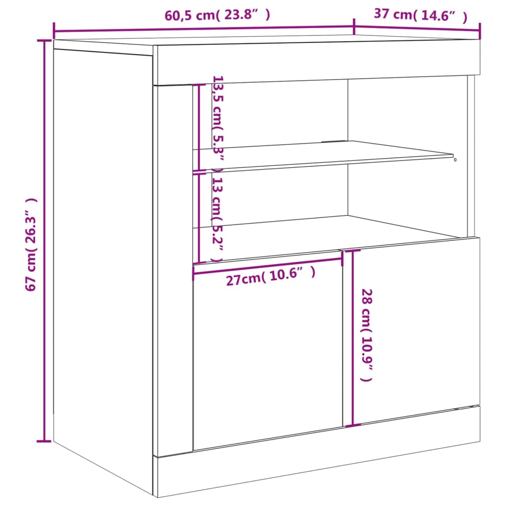 vidaXL Sideboard mit LED-Leuchten Sonoma-Eiche 60,5x37x67 cm