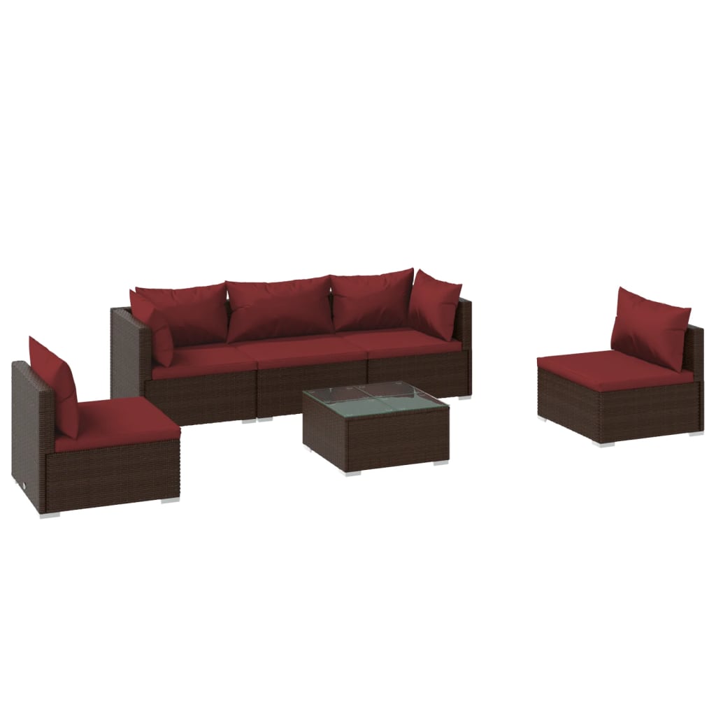 vidaXL 6-tlg. Garten-Lounge-Set mit Auflagen Poly Rattan Braun