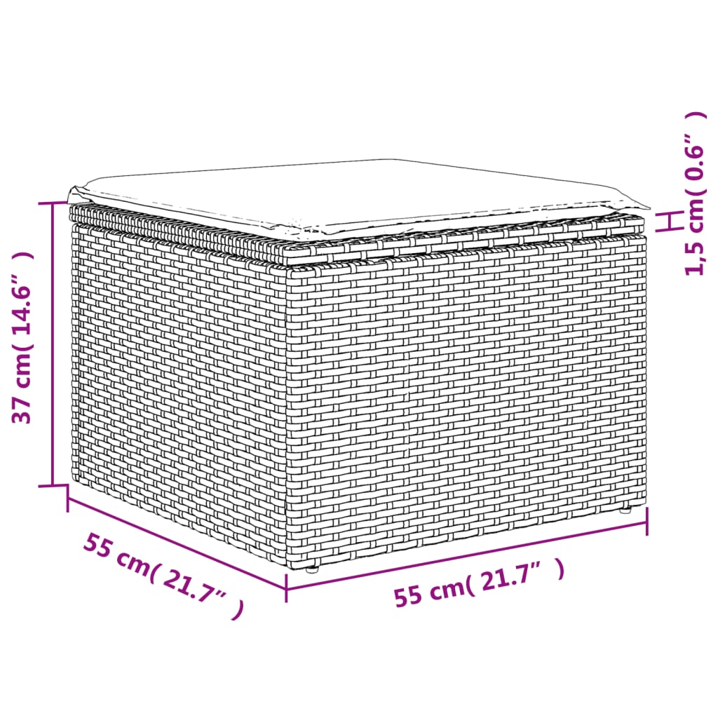 vidaXL 7-tlg. Garten-Sofagarnitur mit Kissen Schwarz Poly Rattan