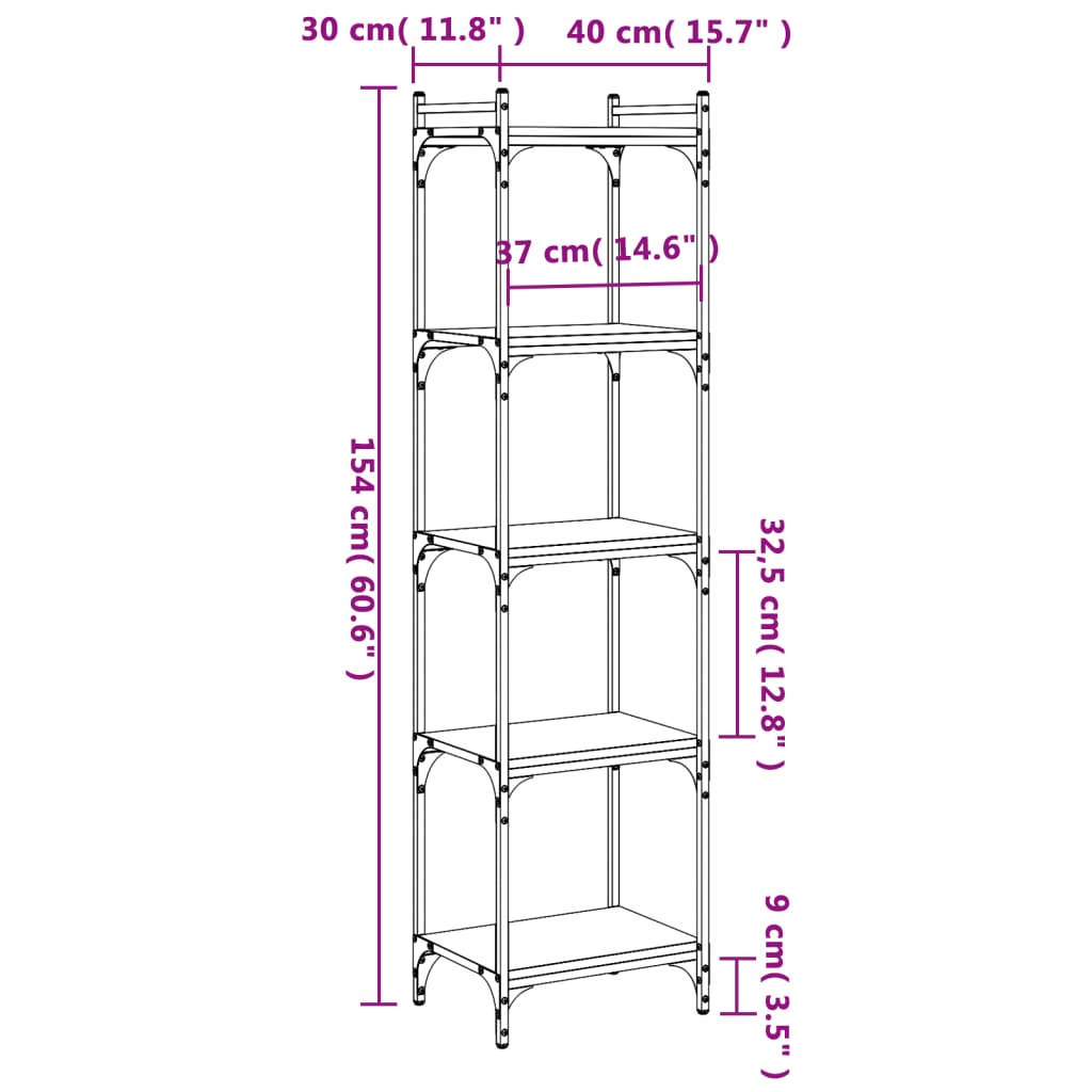 vidaXL Bücherregal 5 Böden Schwarz 40x30x154 cm Holzwerkstoff