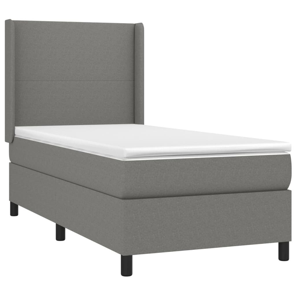 vidaXL Boxspringbett mit Matratze & LED Dunkelgrau 90x200 cm Stoff