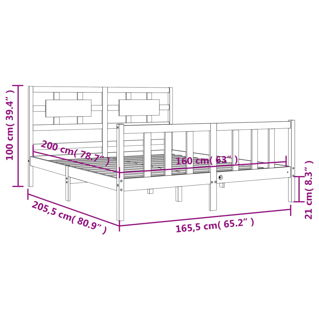 vidaXL Massivholzbett mit Kopfteil Weiß 160x200 cm