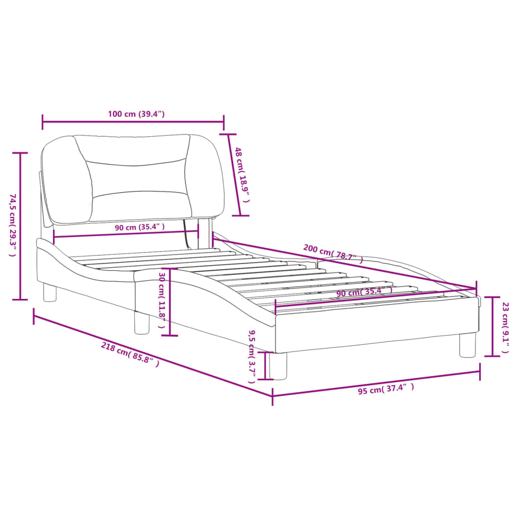 vidaXL Bettgestell mit LED Creme 90x200 cm Stoff