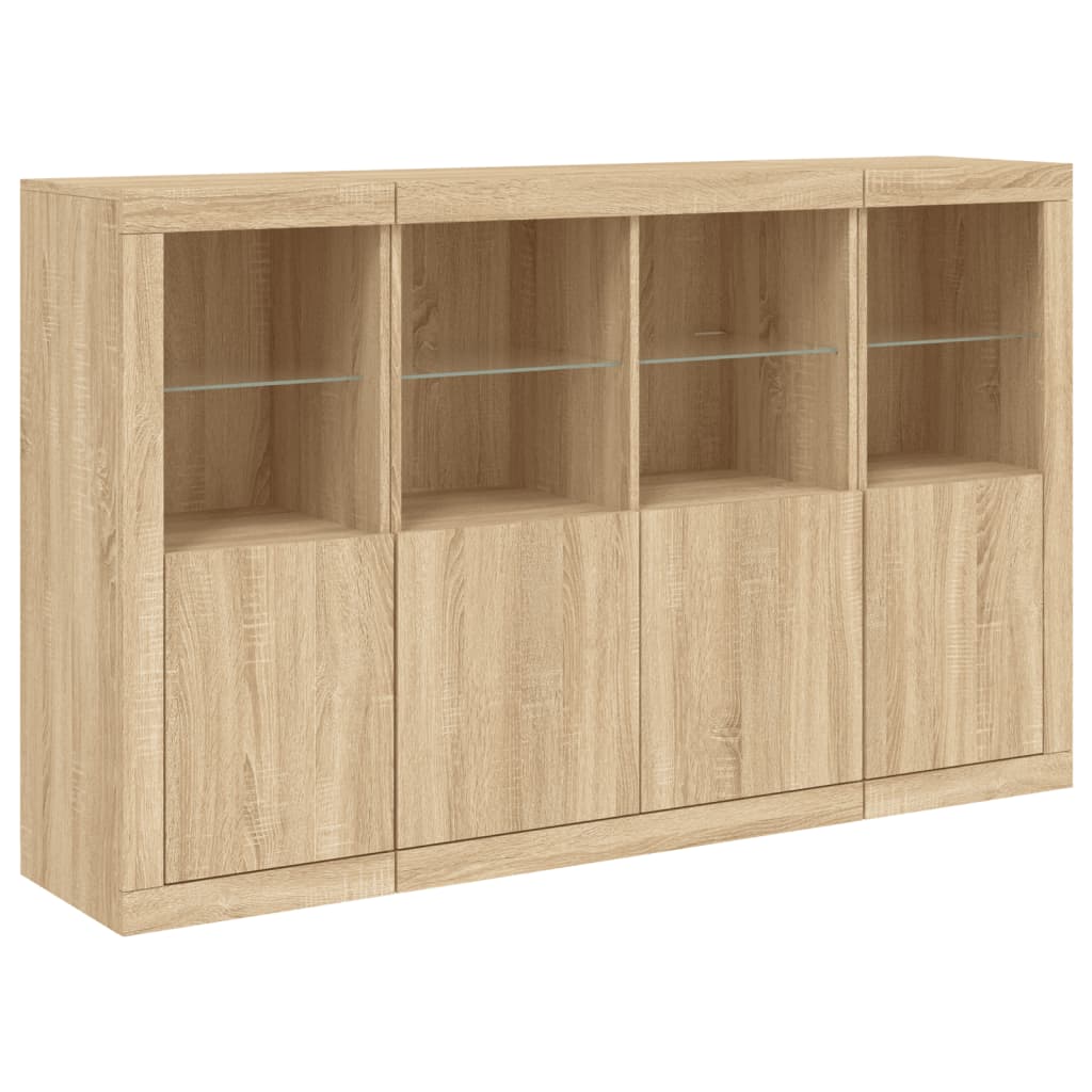 vidaXL Sideboards mit LED-Leuchten 3 Stk. Sonoma-Eiche Holzwerkstoff