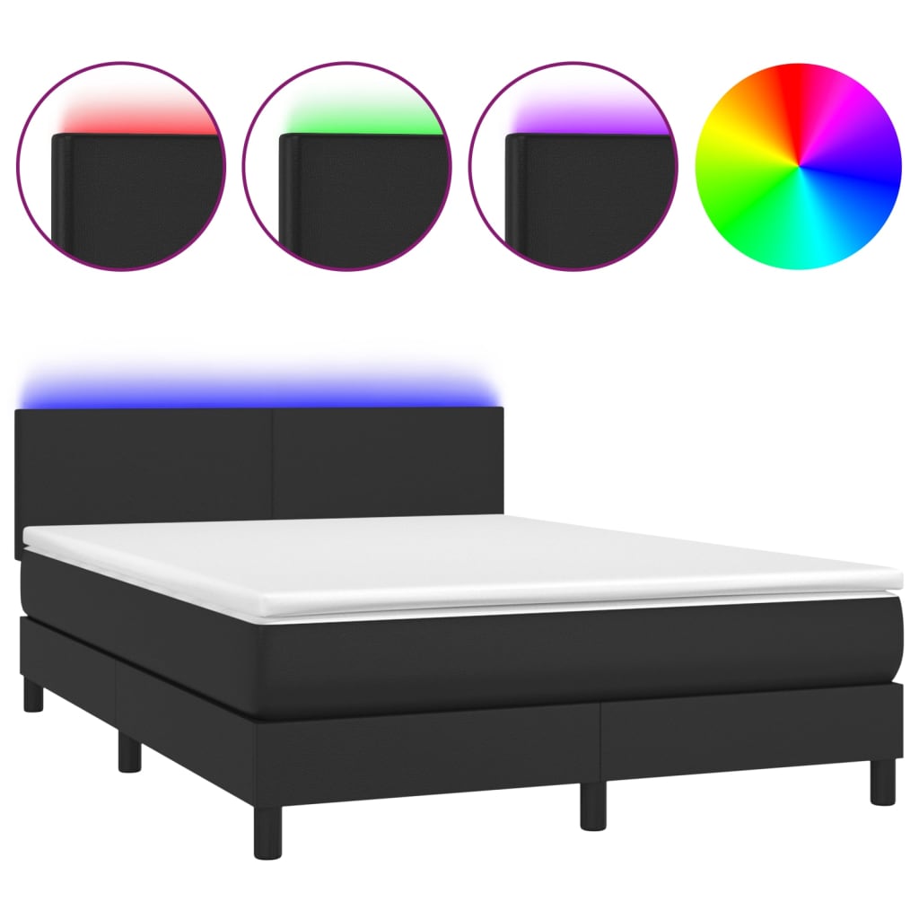 vidaXL Boxspringbett mit Matratze & LED Schwarz 140x200 cm Kunstleder