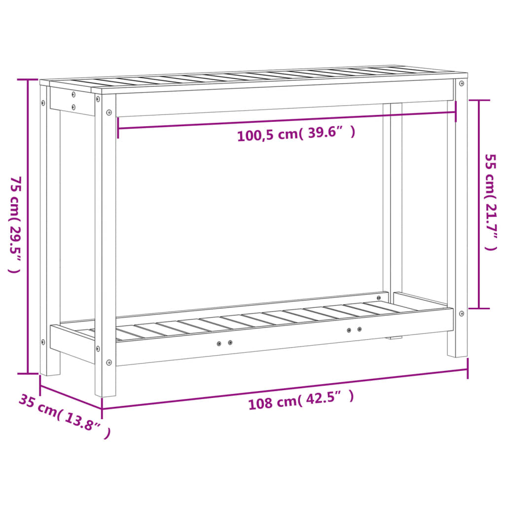 vidaXL Pflanztisch mit Ablage Weiß 108x35x75 cm Massivholz Kiefer