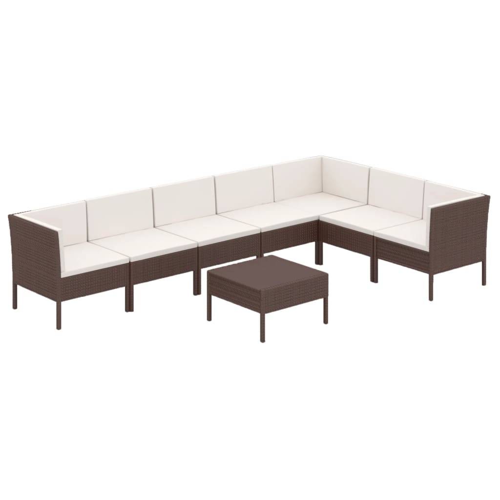 vidaXL 8-tlg. Garten-Lounge-Set mit Auflagen Poly Rattan Braun