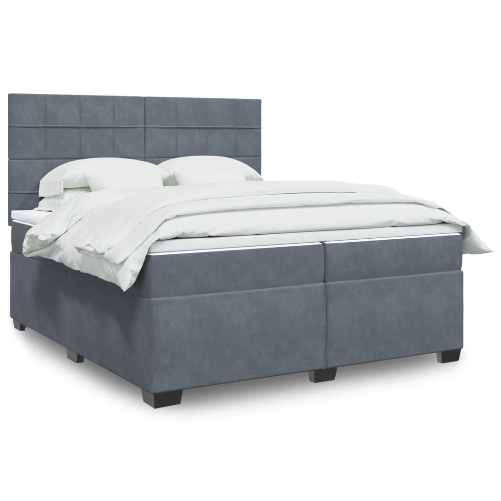 vidaXL Boxspringbett mit Matratze Dunkelgrau 200x200 cm Samt