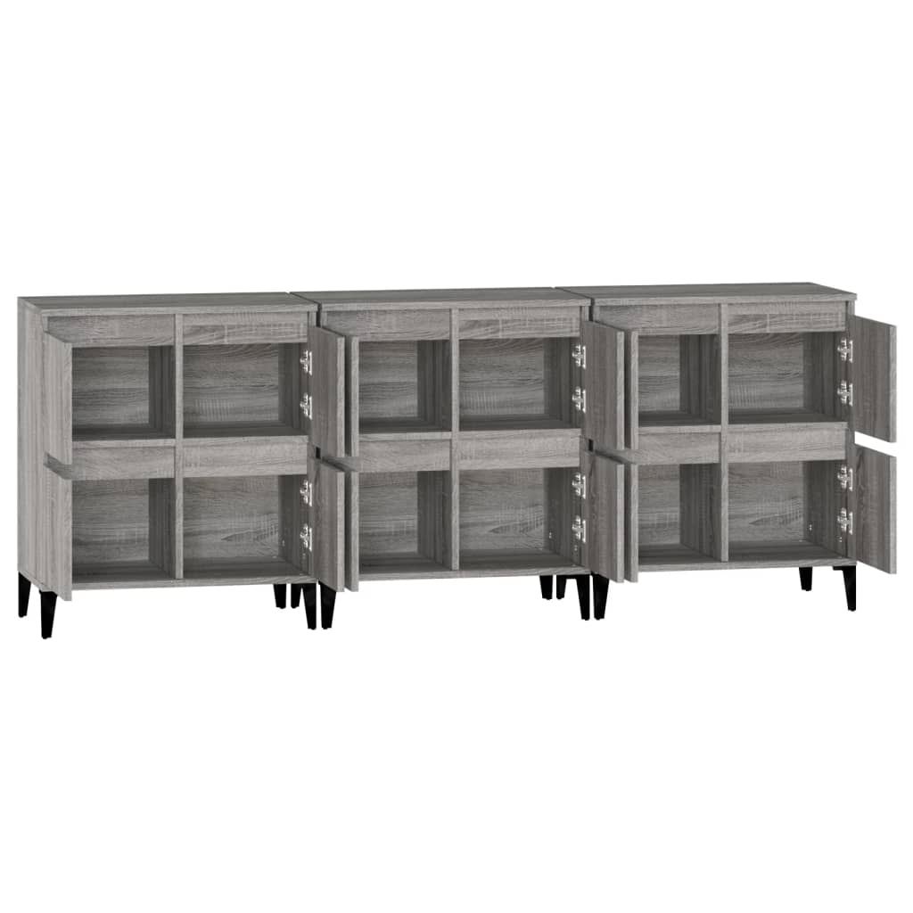 vidaXL Sideboards 3 Stk. Grau Sonoma 60x35x70 cm Holzwerkstoff