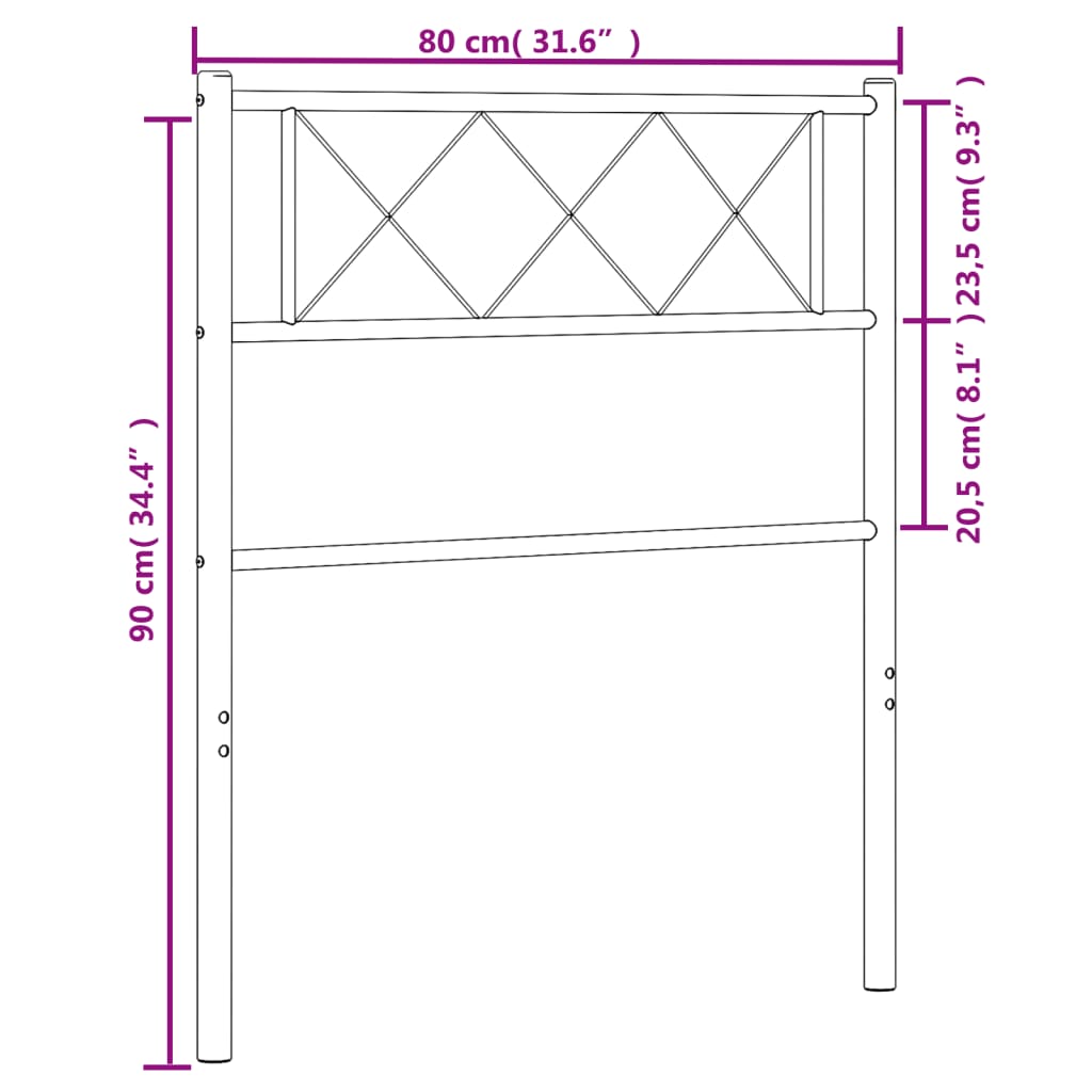 vidaXL Kopfteil Metall Schwarz 75 cm