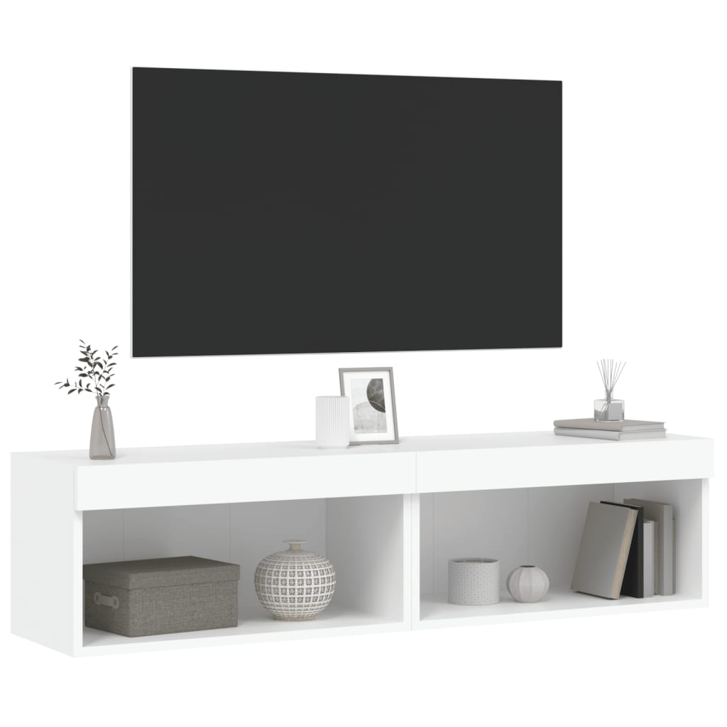 vidaXL TV-Schränke mit LED-Leuchten 2 Stk. Weiß 60x30x30 cm