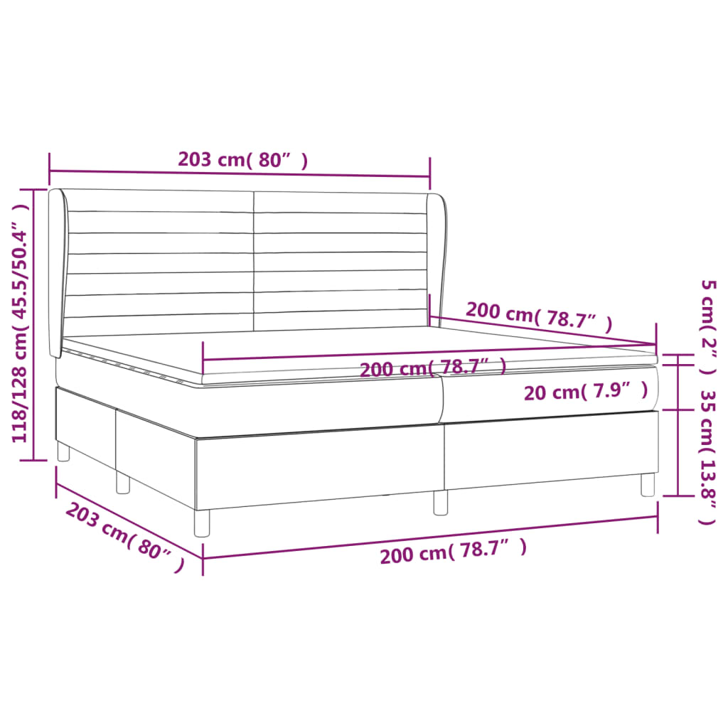 vidaXL Boxspringbett mit Matratze Schwarz 200x200 cm Stoff