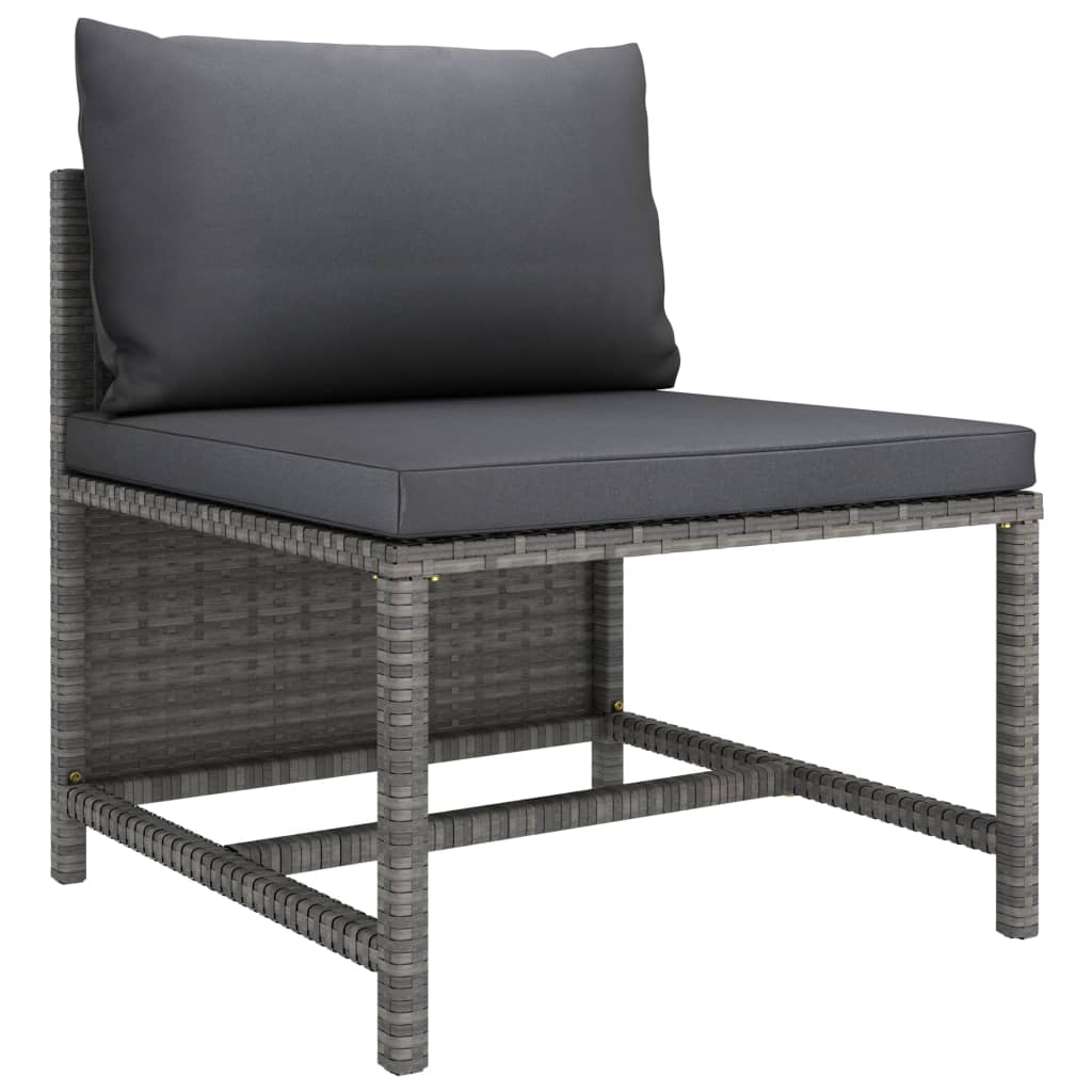 vidaXL 4-Sitzer-Gartensofa mit Kissen Grau Poly Rattan