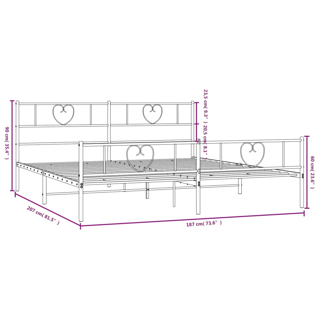 vidaXL Metallbett ohne Matratze mit Fußteil Schwarz 180x200 cm