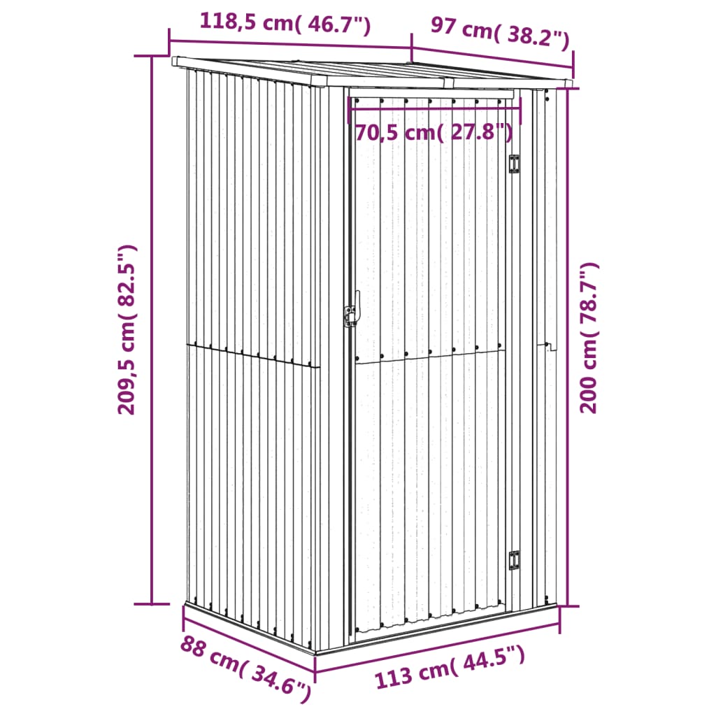 vidaXL Geräteschuppen Anthrazit 118,5x97x209,5 cm Verzinkter Stahl