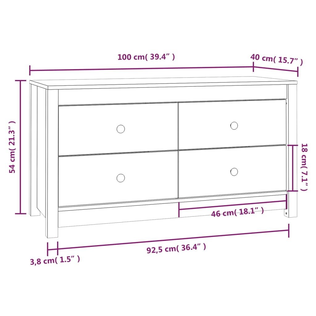 vidaXL Beistellschrank Honigbraun 100x40x54 cm Massivholz Kiefer