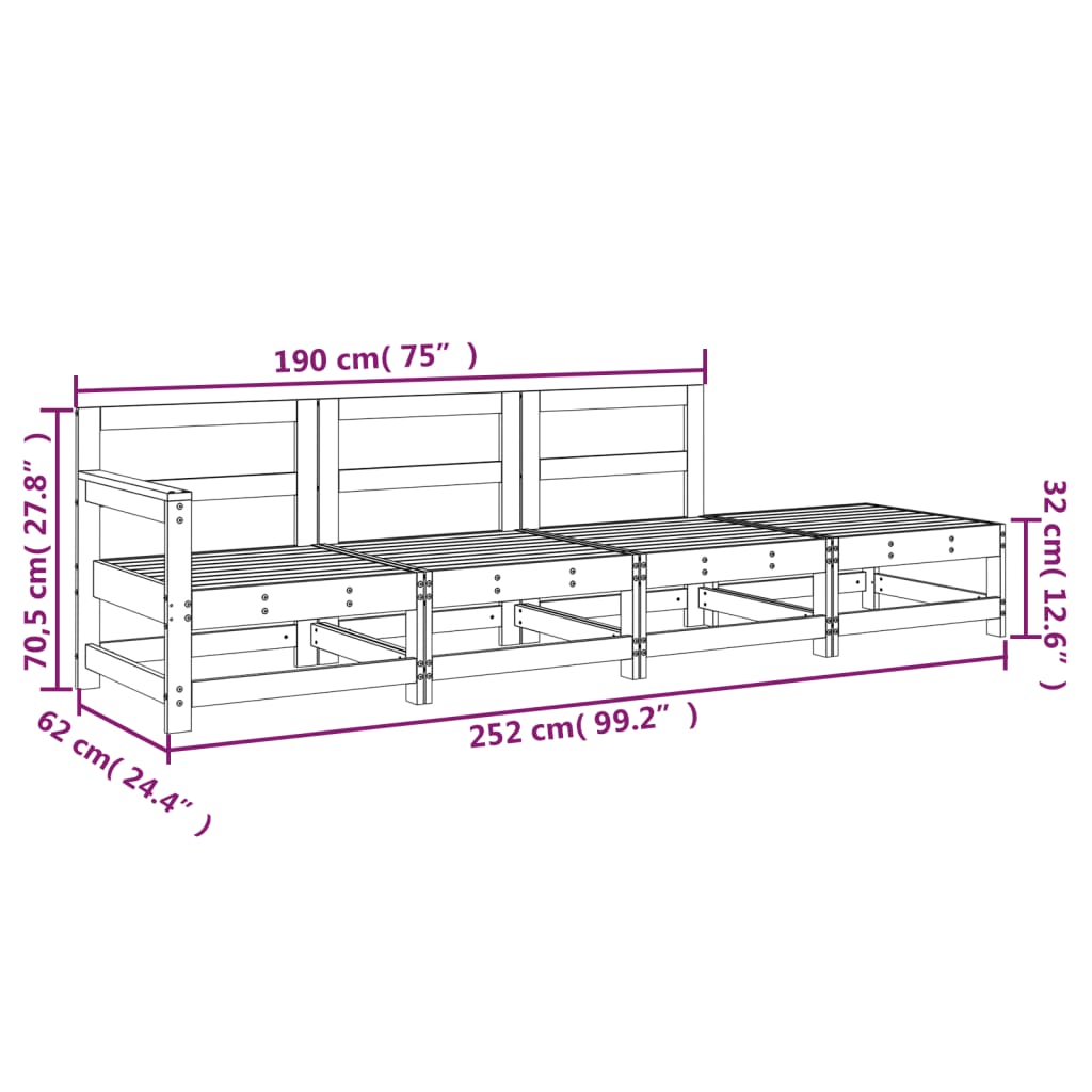 vidaXL 4-tlg. Garten-Lounge-Set Massivholz Kiefer