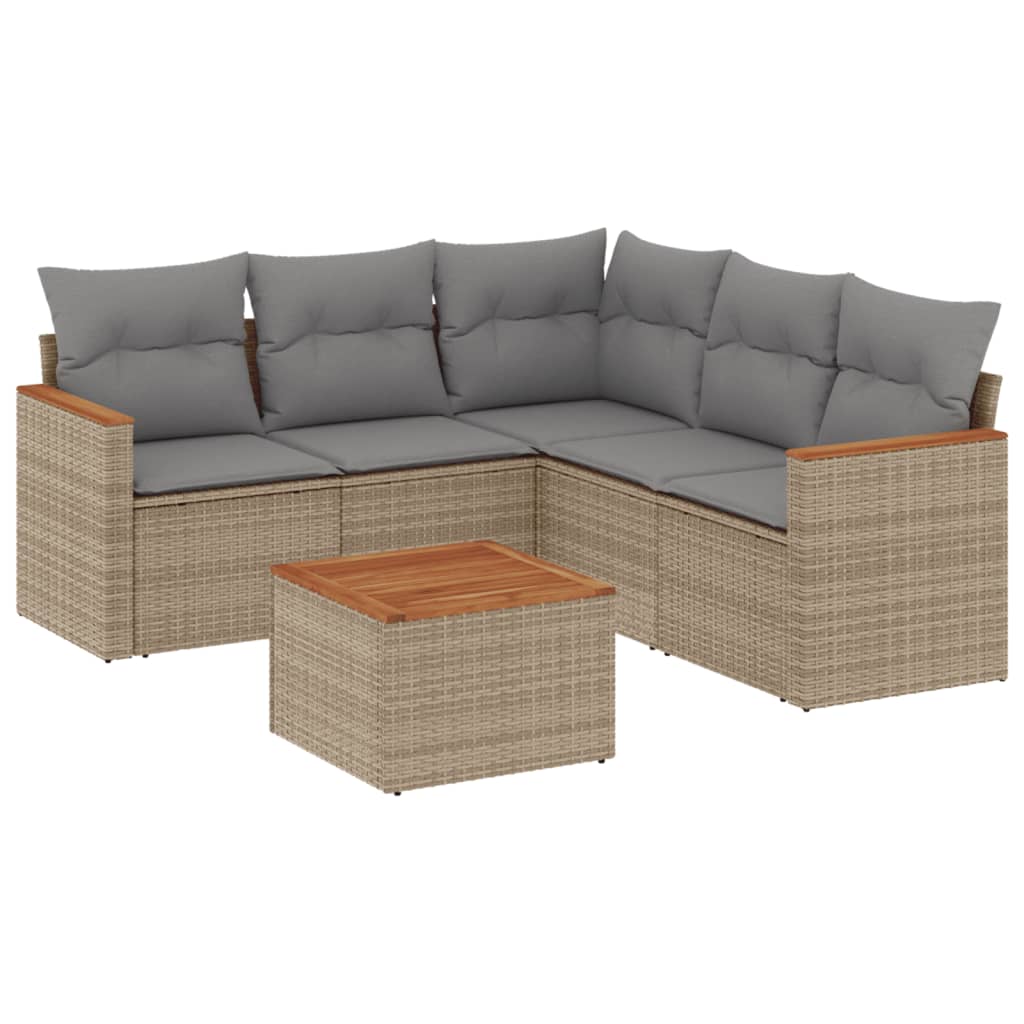 vidaXL 6-tlg. Garten-Sofagarnitur mit Kissen Beige Poly Rattan