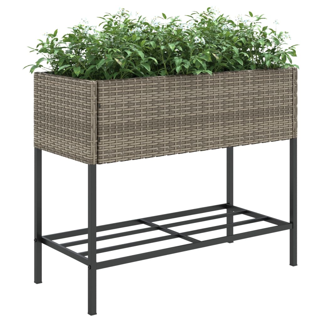 vidaXL Hochbeete mit Ablage 2 Stk. Grau 90x40x75 cm Poly Rattan