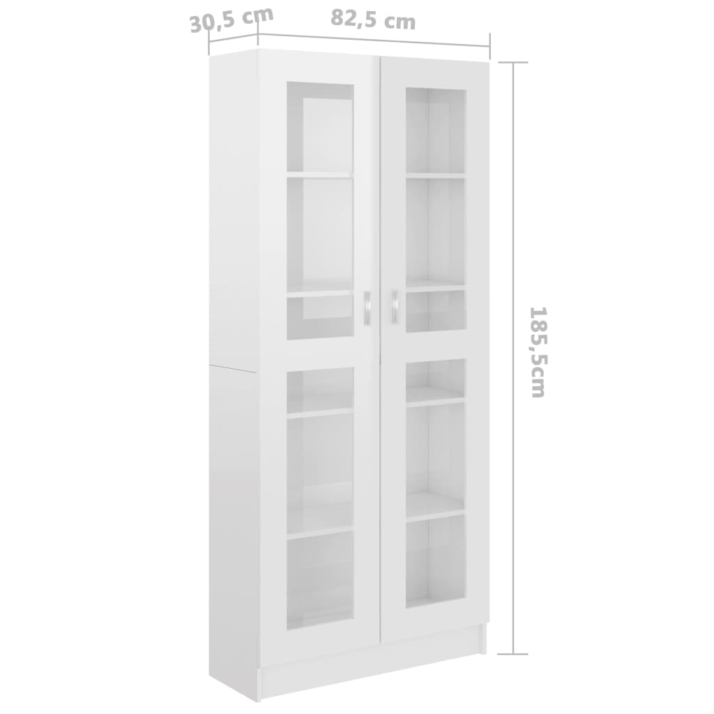 vidaXL Vitrinenschrank Hochglanz-Weiß 82,5x30,5x185,5 cm Holzwerkstoff