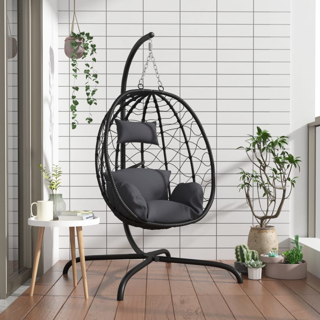 vidaXL Hängesessel Ei mit Kissen Anthrazit Poly Rattan & Stahl