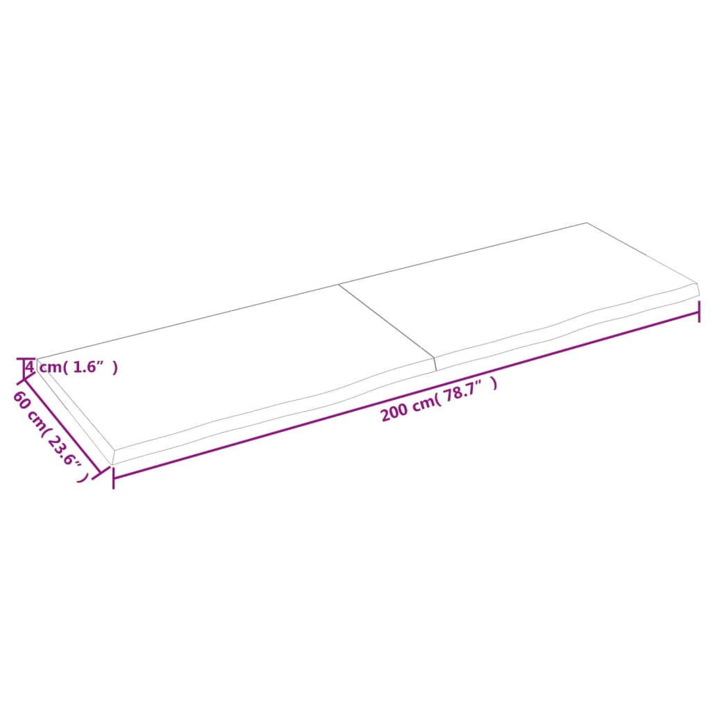 vidaXL Wandregal 200x60x(2-4) cm Massivholz Eiche Unbehandelt