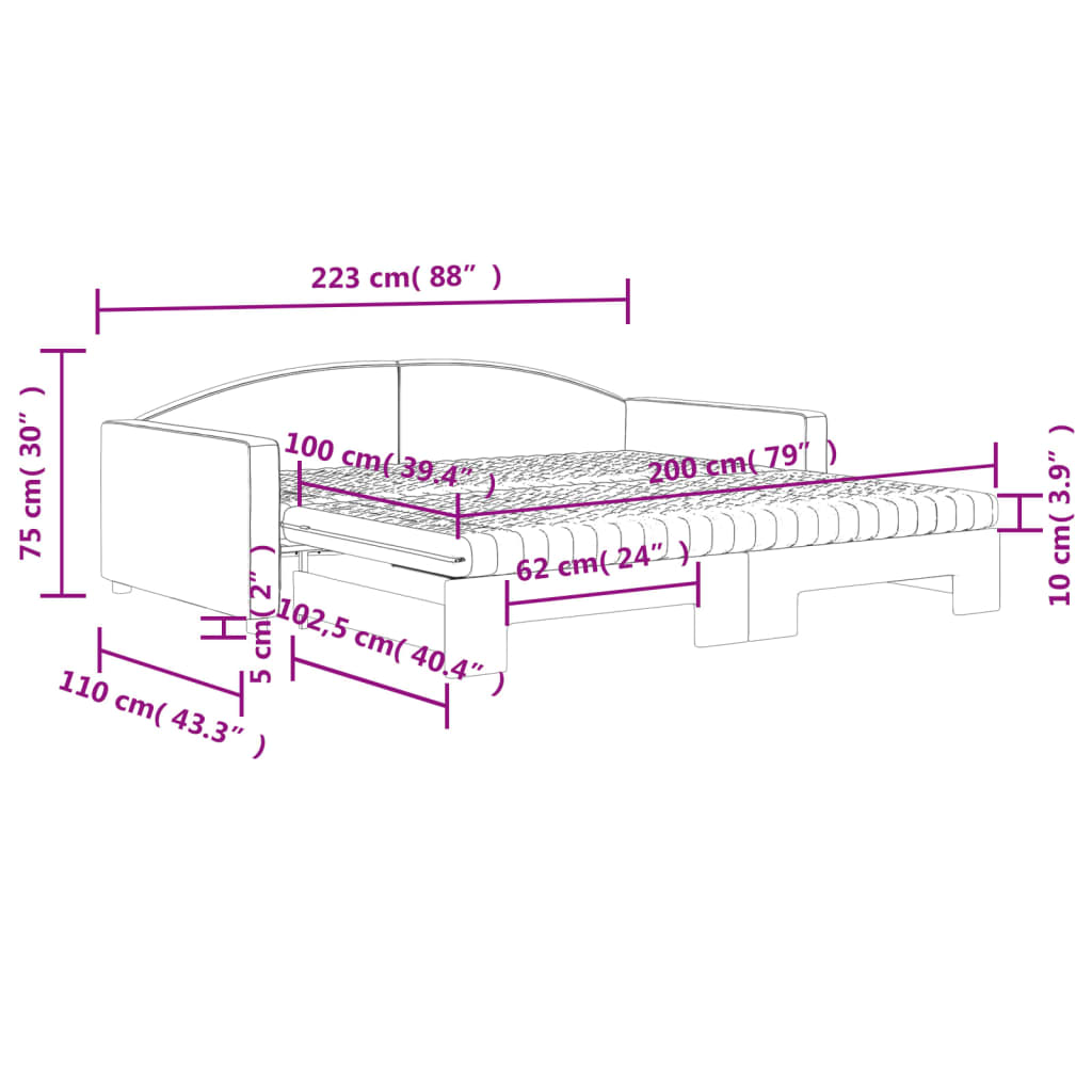 vidaXL Tagesbett Ausziehbar mit Matratzen Creme 100x200 cm Stoff