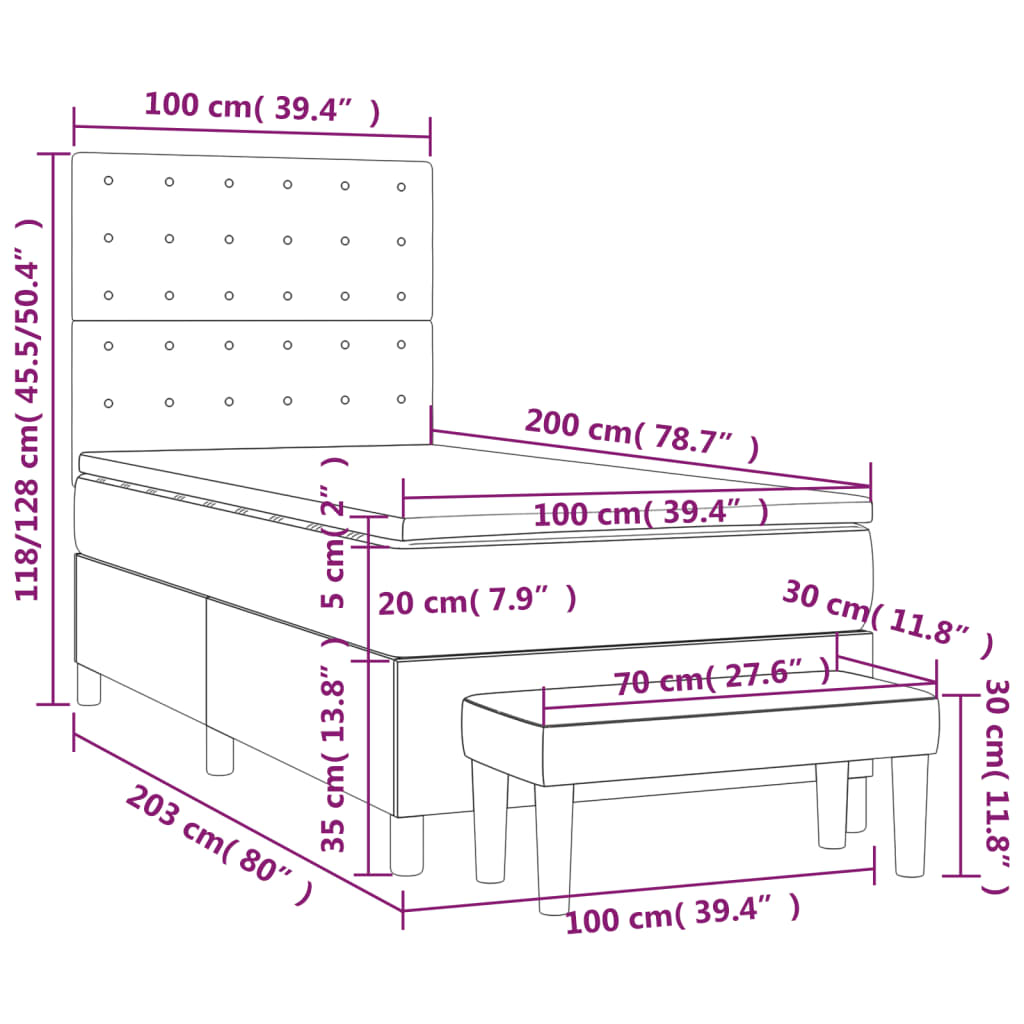 vidaXL Boxspringbett mit Matratze Schwarz 100x200 cm Kunstleder