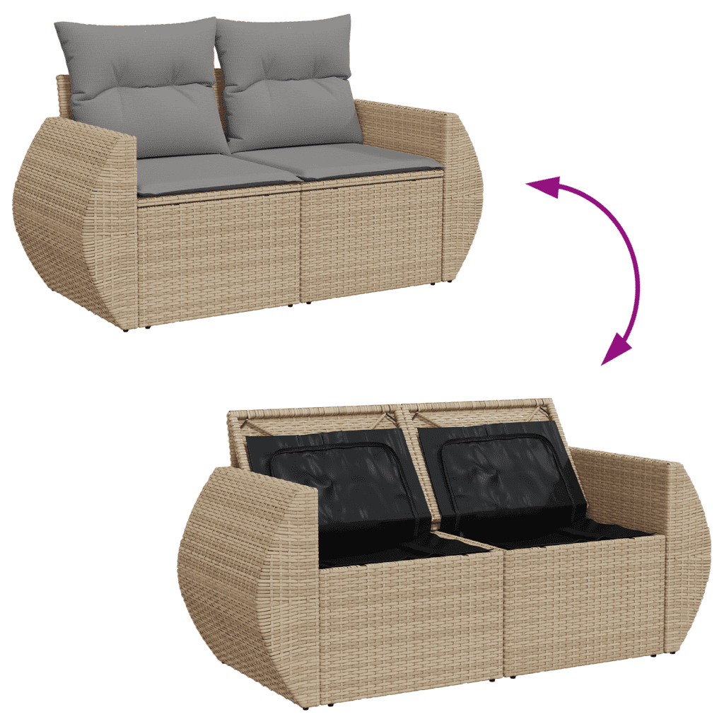 vidaXL 8-tlg. Garten-Sofagarnitur mit Kissen Beige Poly Rattan