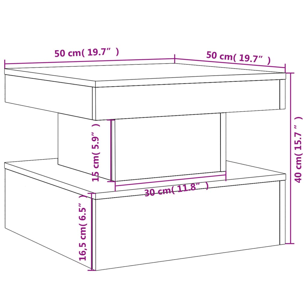 vidaXL Couchtisch mit LED-Leuchten Weiß 50x50x40 cm