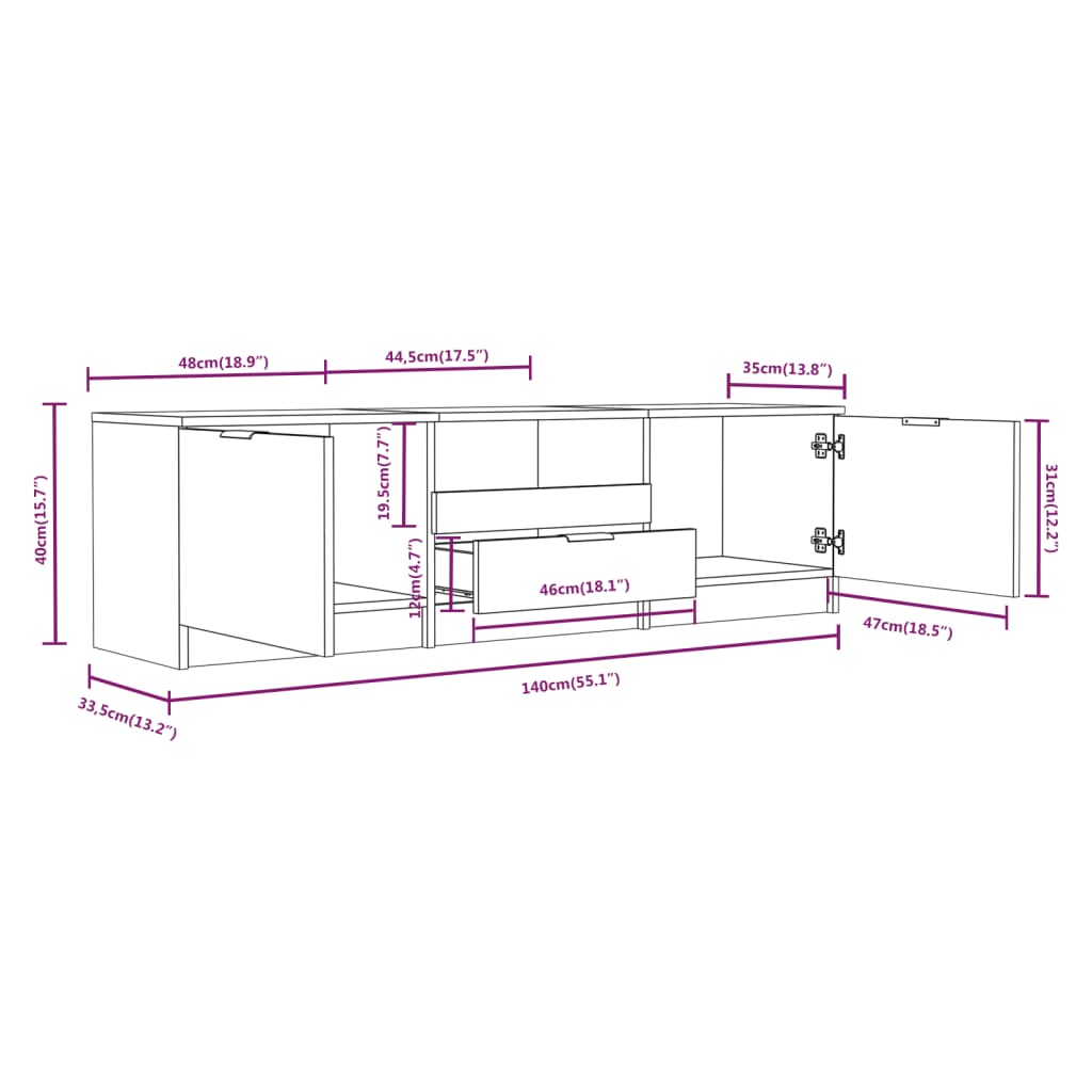 vidaXL TV-Schrank Weiß 140x35x40 cm Holzwerkstoff