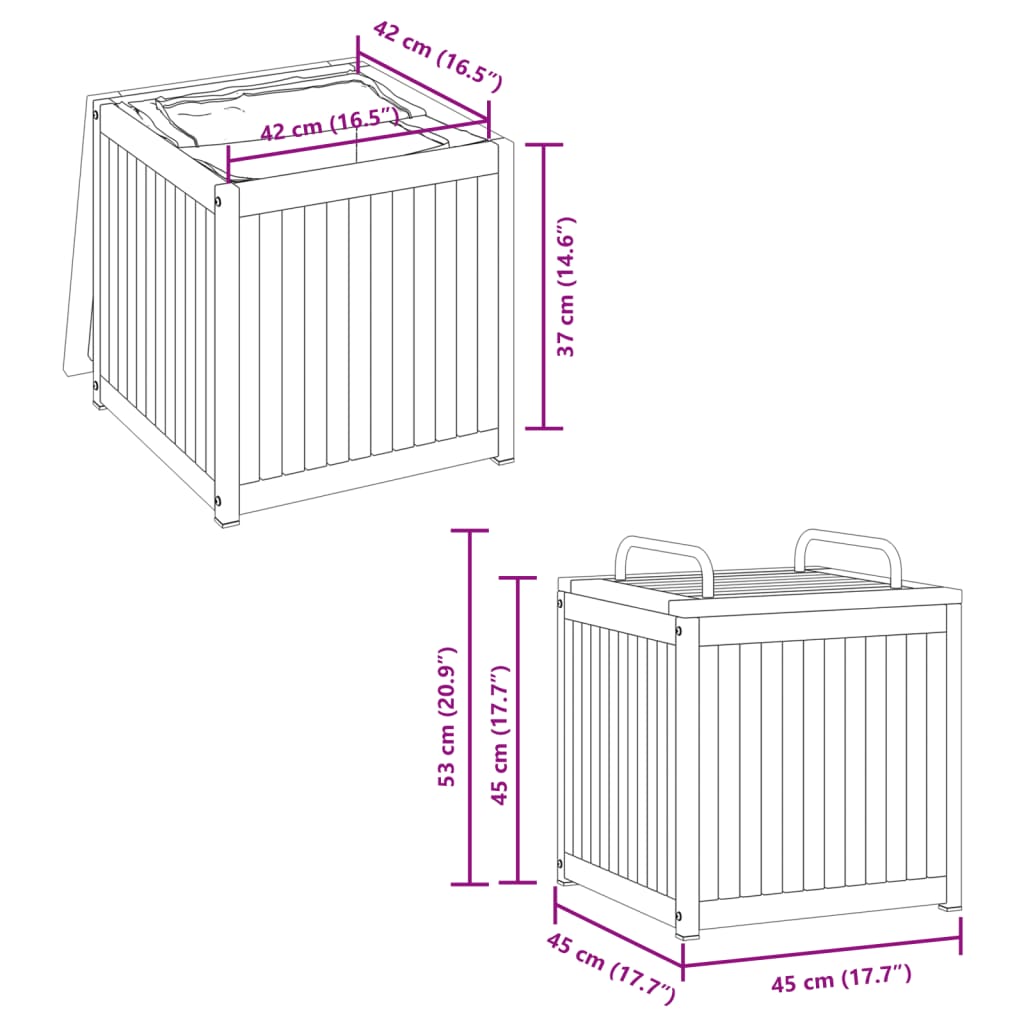 vidaXL Gartenbox 45x45x45/53 cm Massivholz Akazie und Stahl