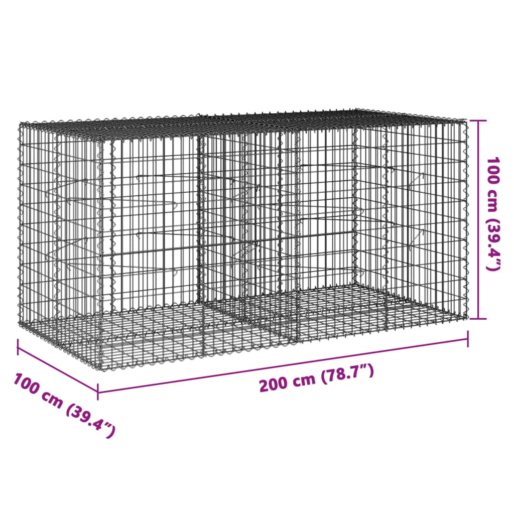 vidaXL Gabione mit Deckel 200x100x100 cm Verzinktes Eisen