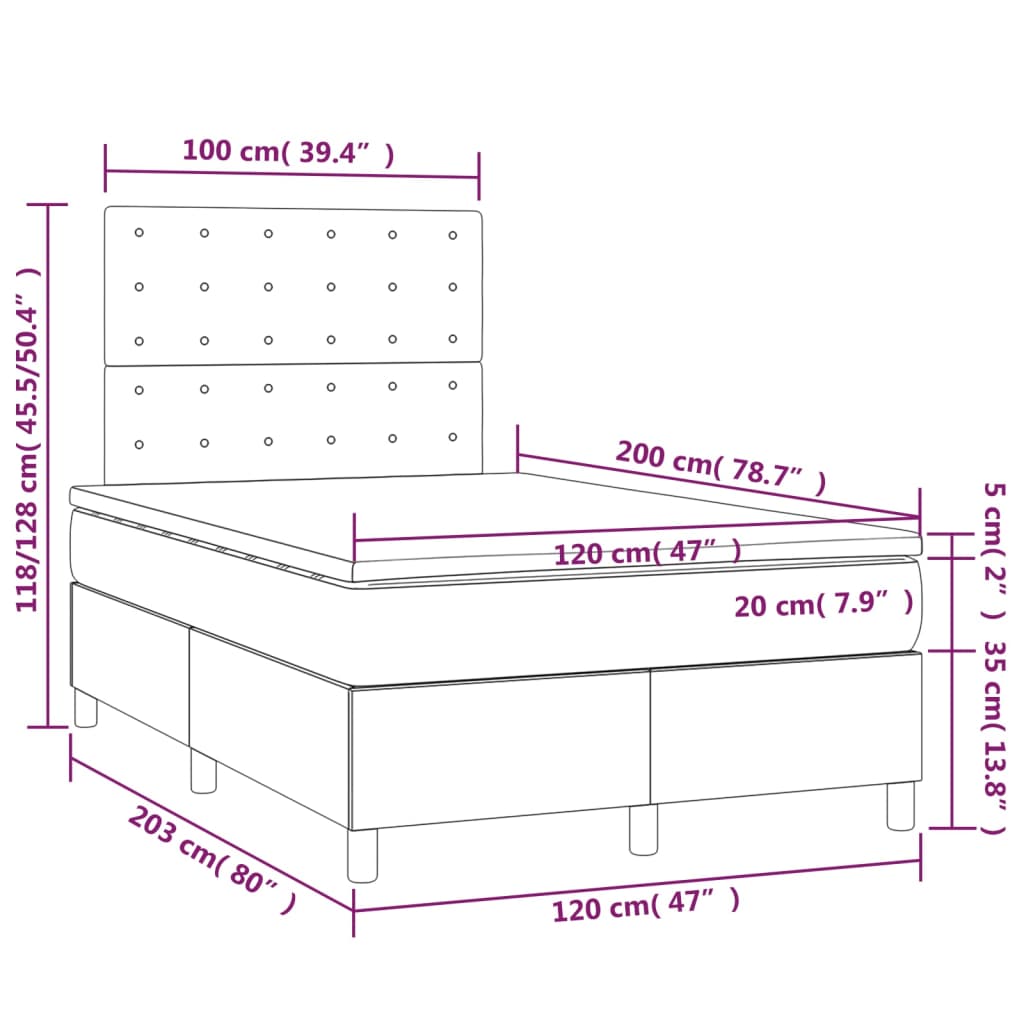 vidaXL Boxspringbett mit Matratze Dunkelgrau 120x200 cm Stoff