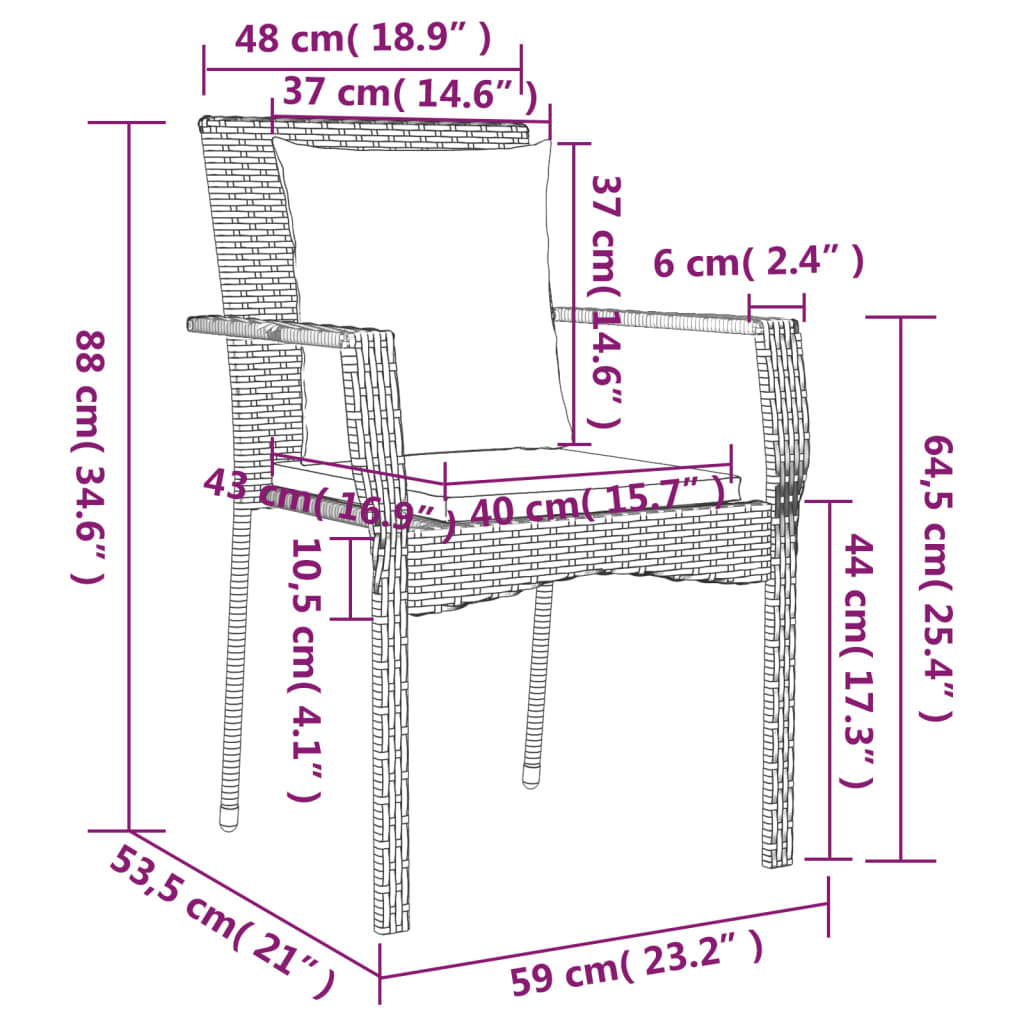 vidaXL 7-tlg. Garten-Essgruppe mit Kissen Grau Poly Rattan