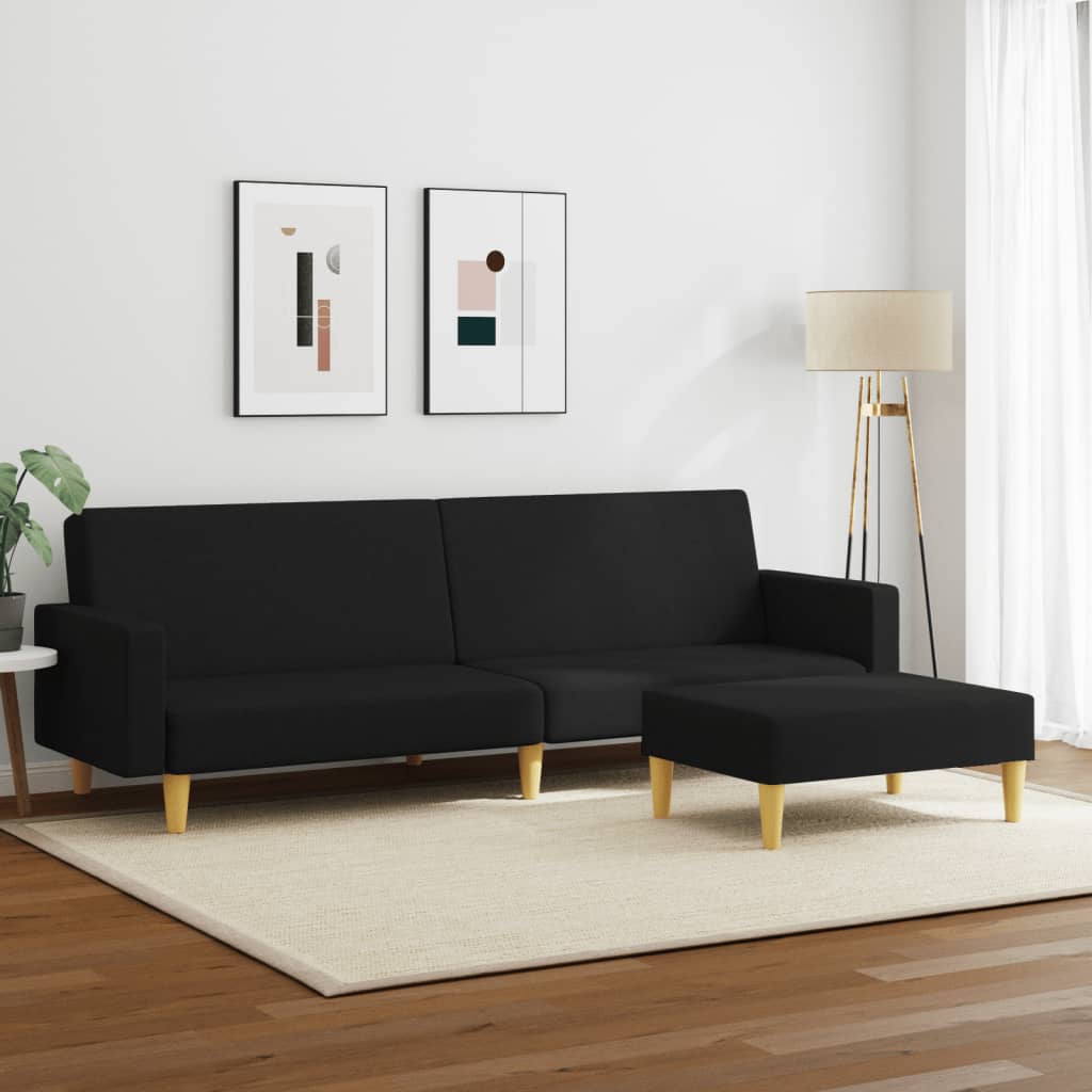 vidaXL Schlafsofa 2-Sitzer mit Fußhocker Schwarz Stoff