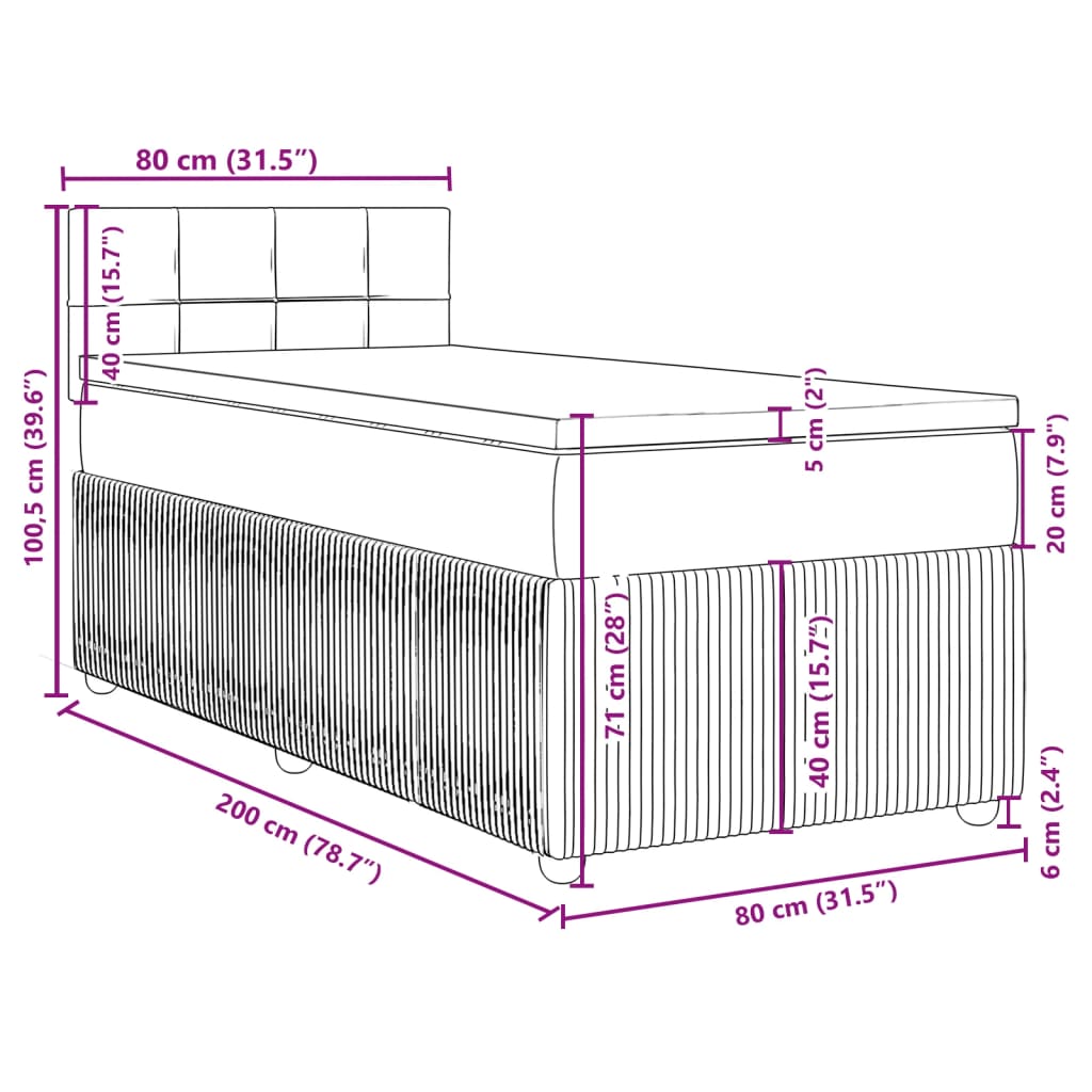 vidaXL Boxspringbett mit Matratze Dunkelbraun 80x200 cm Stoff