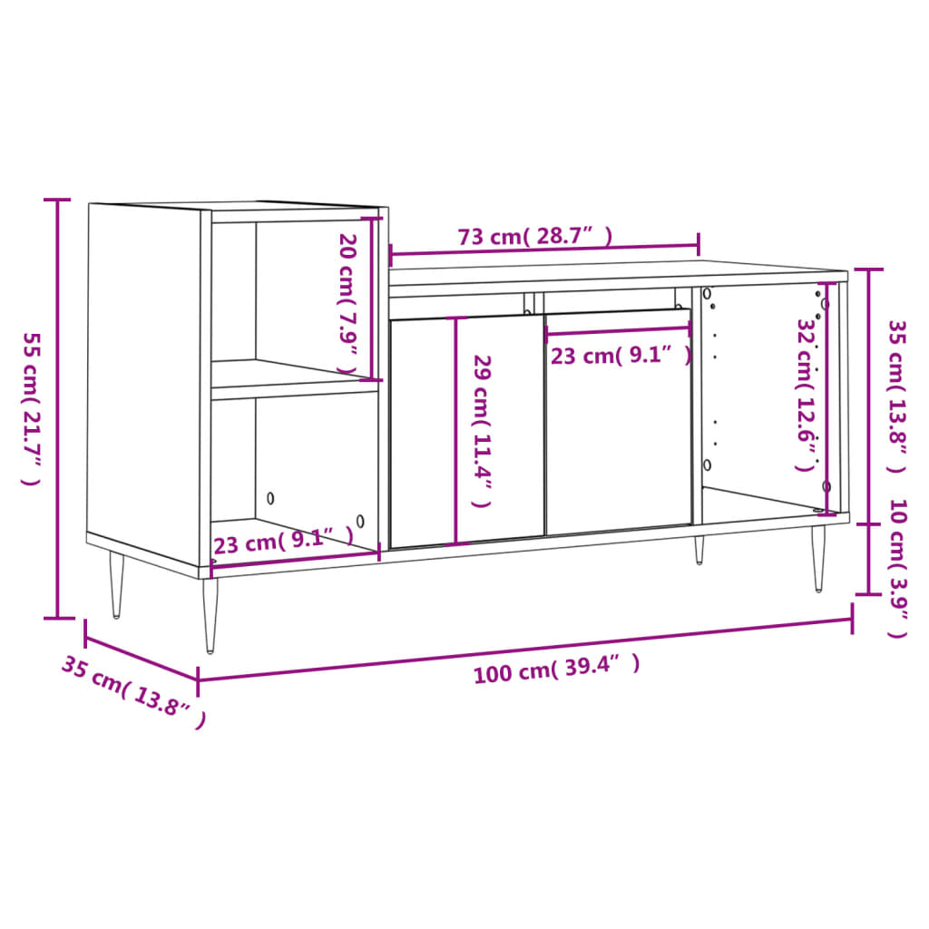 vidaXL TV-Schrank Grau Sonoma 100x35x55 cm Holzwerkstoff