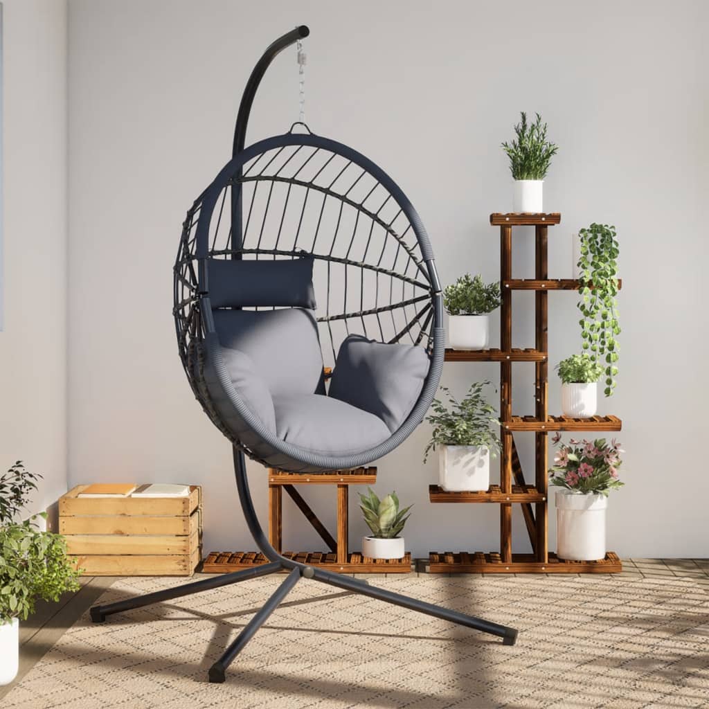 vidaXL Hängesessel Ei-Design mit Ständer Hellgrau Rattan und Stahl