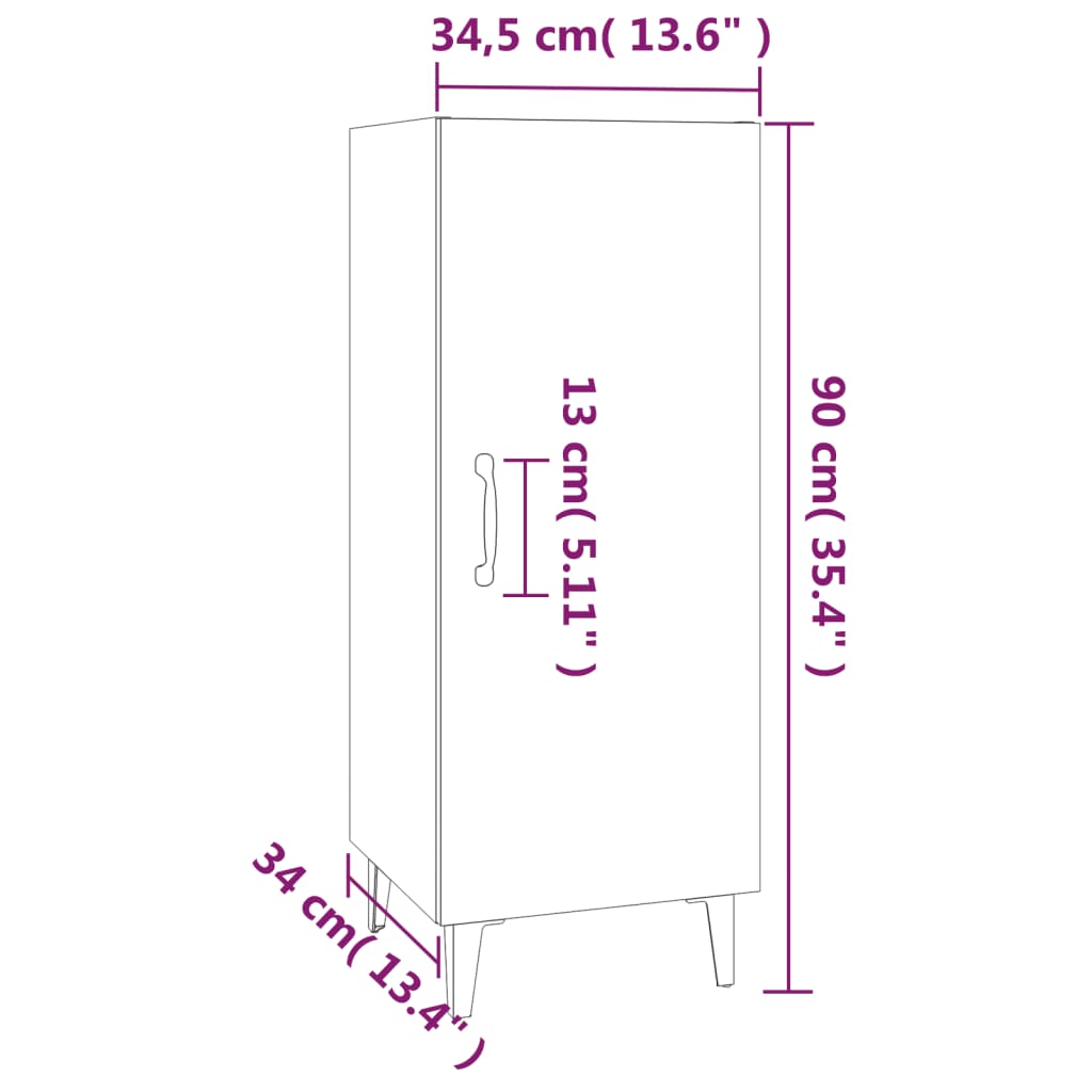 vidaXL Sideboard Betongrau 34,5x34x90 cm Holzwerkstoff