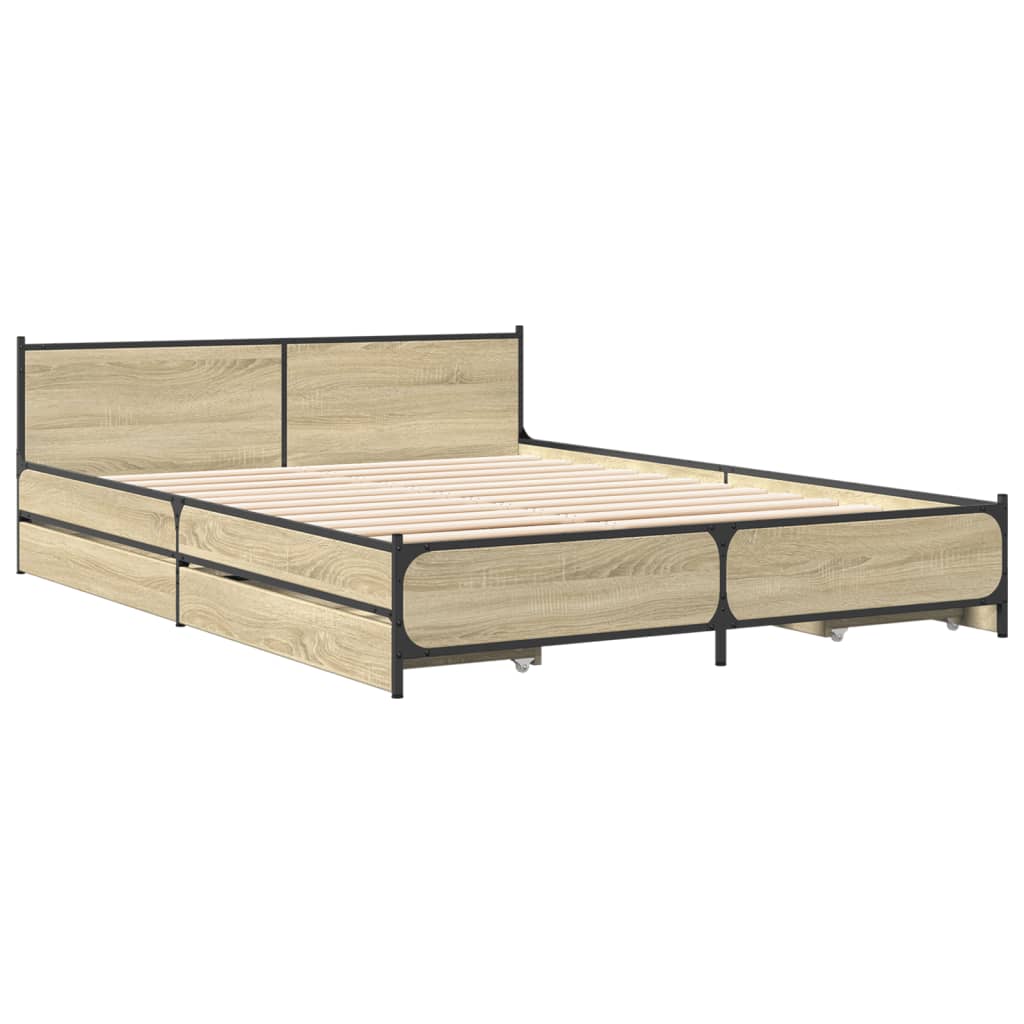 vidaXL Bettgestell mit Schubladen Sonoma-Eiche 135x190cm Holzwerkstoff