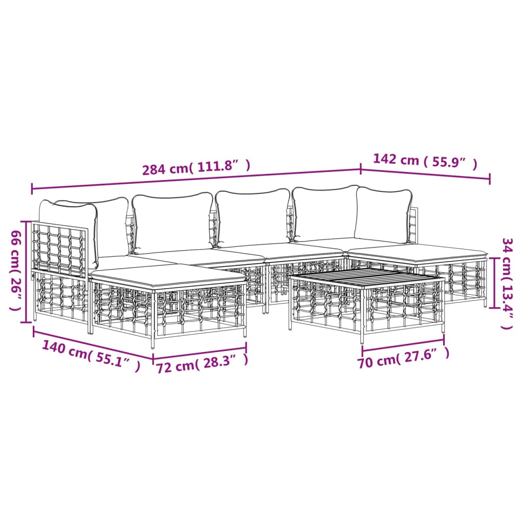 vidaXL 7-tlg. Garten-Lounge-Set mit Kissen Anthrazit Poly Rattan