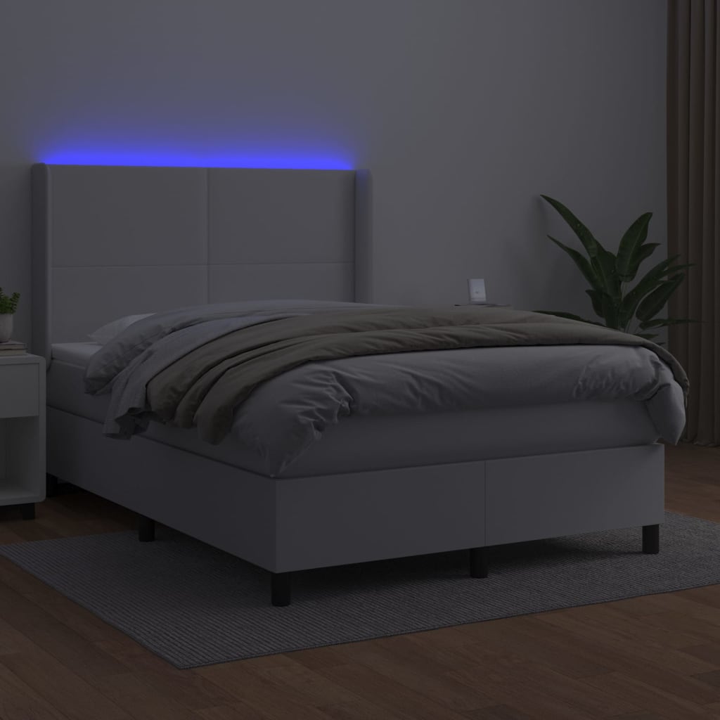 vidaXL Boxspringbett mit Matratze & LED Weiß 140x200 cm Kunstleder