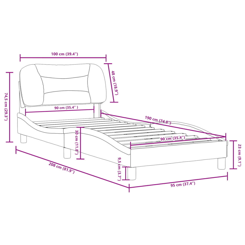 vidaXL Bettgestell mit Kopfteil Braun 90x190 cm Kunstleder