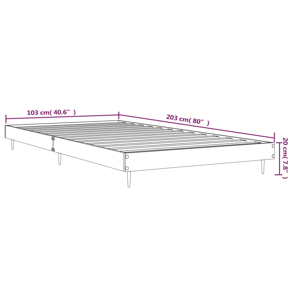 vidaXL Bettgestell Grau Sonoma 100x200 cm Holzwerkstoff