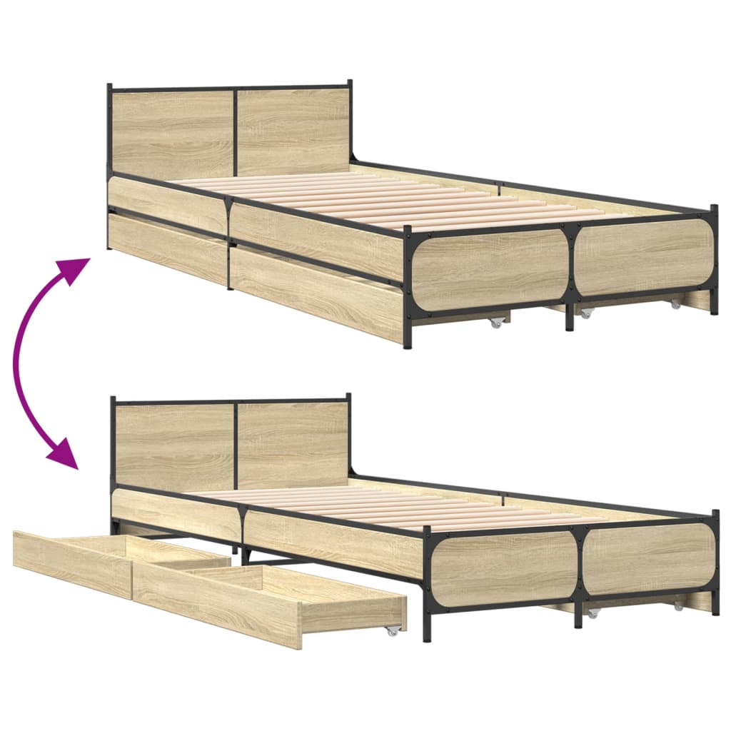 vidaXL Bettgestell mit Schubladen Sonoma-Eiche 90x200cm Holzwerkstoff