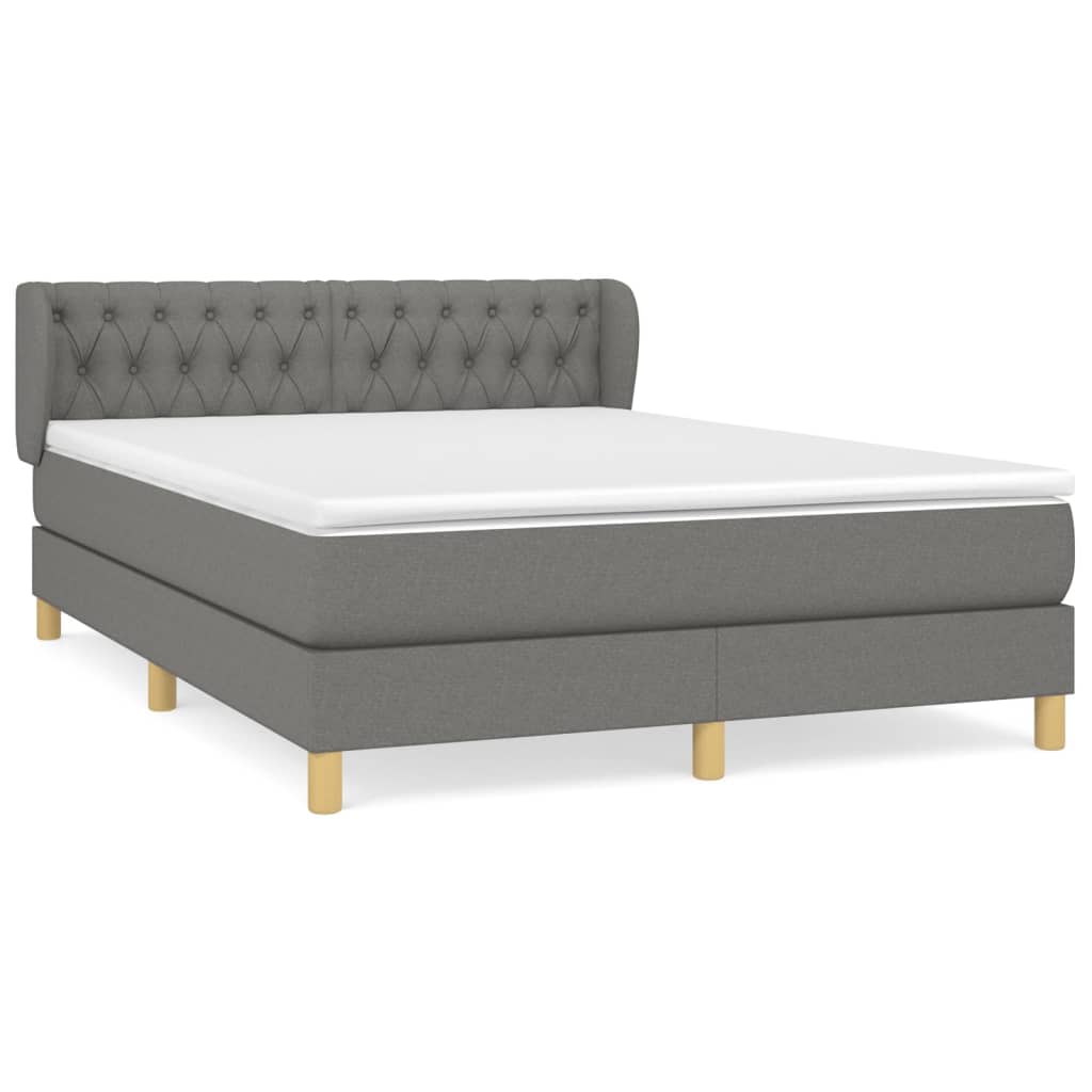 vidaXL Boxspringbett mit Matratze Dunkelgrau 140x190 cm Stoff