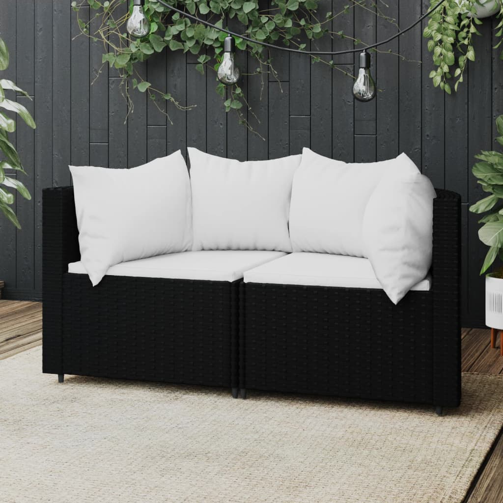 vidaXL Garten-Ecksofas mit Kissen 2 Stk. Schwarz Poly Rattan